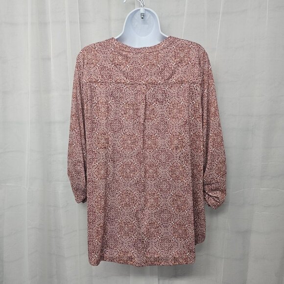 Croft & Barrow Red Orange Boho Floral Geometric Peasant Blouse 1X - Picture 7 of 11